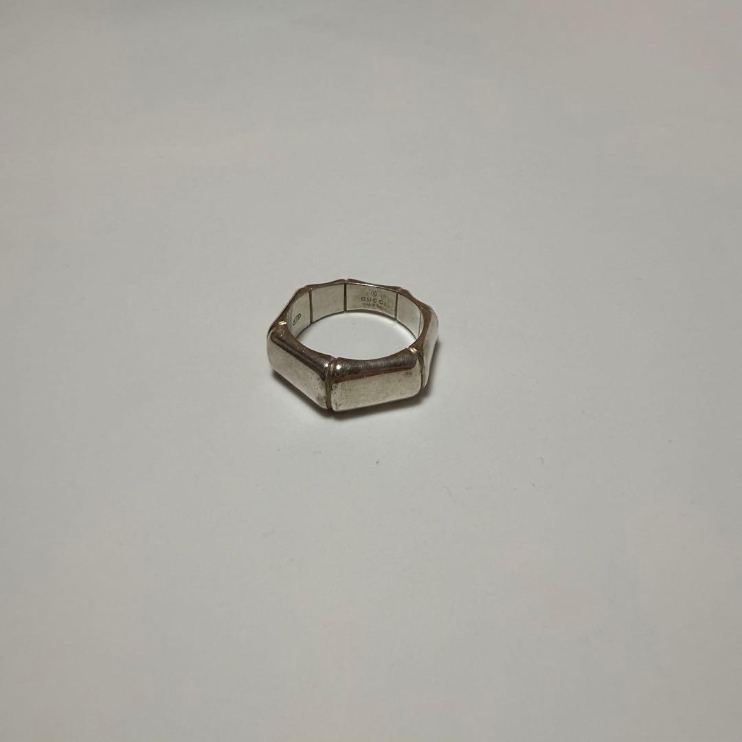 Silver bamboo-style ring photographed on a plain white background.
