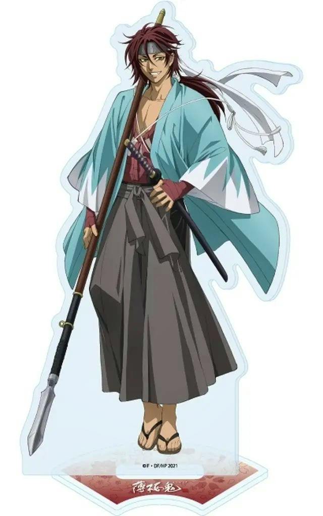 Acrylic stand showing a full-body illustrated Harada Sanosuke character from the TV anime Hakuoki on a clear base.