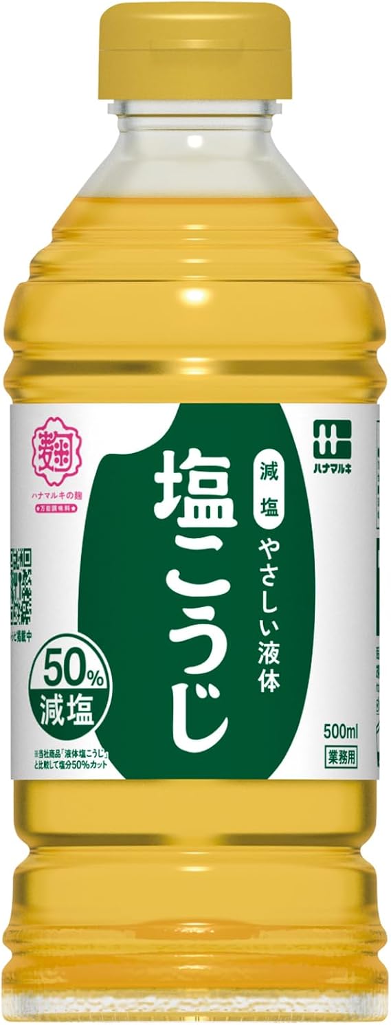 Single 500ml bottle of Hana Maruki low-sodium liquid salted koji with a green and white label.