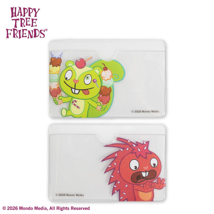 Two clear plastic card cases showing Happy Tree Friends character prints.