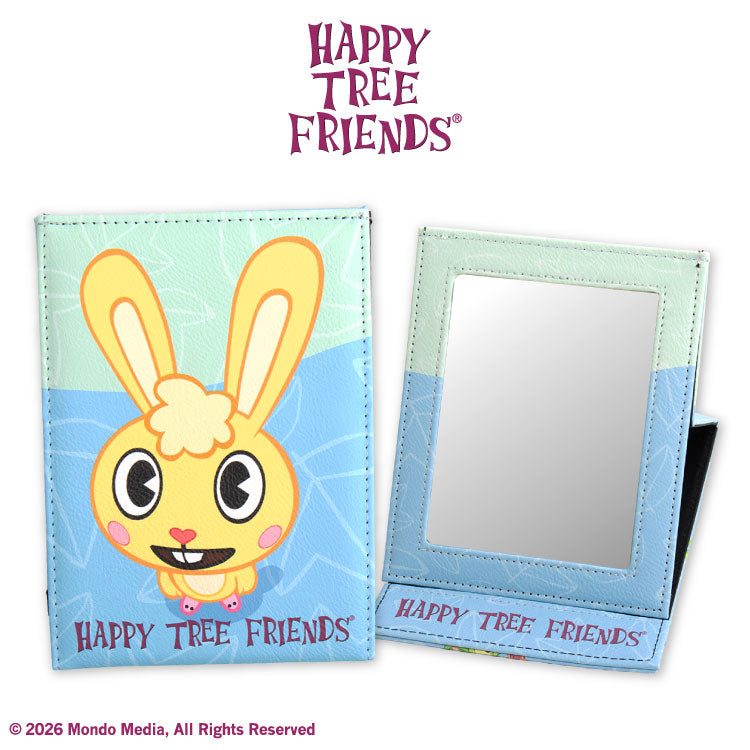 A folding compact mirror featuring a Happy Tree Friends bunny design shown both closed and open.