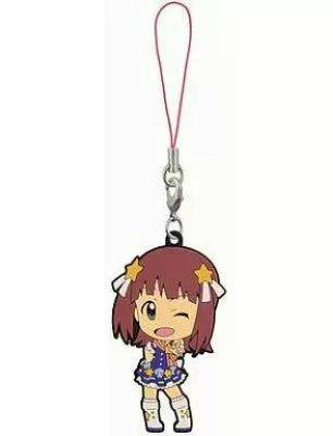 Rubber keychain strap of the character Amami Haruka in chibi form with a pink cord and metal clasp.