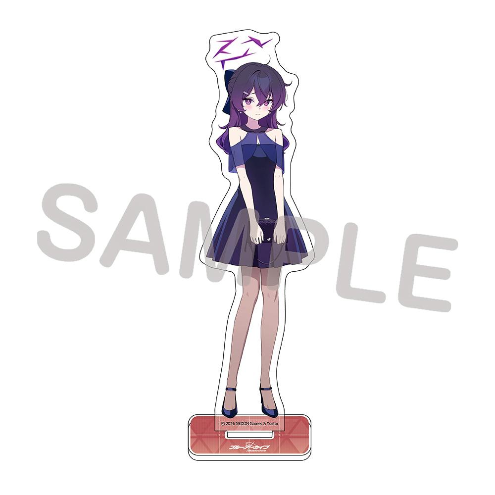 Front view of an acrylic stand of Haruka wearing a dress on its rectangular base with a "SAMPLE" watermark.
