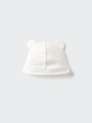 A white hat with two round ear-like details shown on a light background.