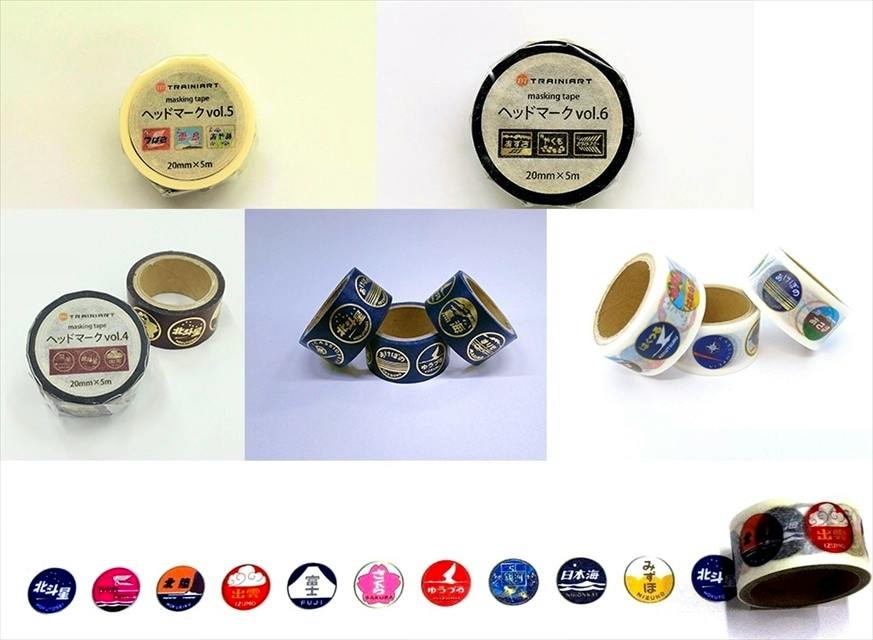 Multiple rolls of masking tape and samples of circular headmark designs displayed together for the masking tape set.