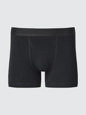 Front view of a pair of black men's cotton boxer briefs.