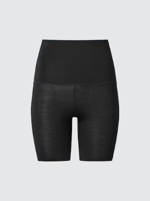 Front view of black Heattech waist-warm short pants (women's underwear).