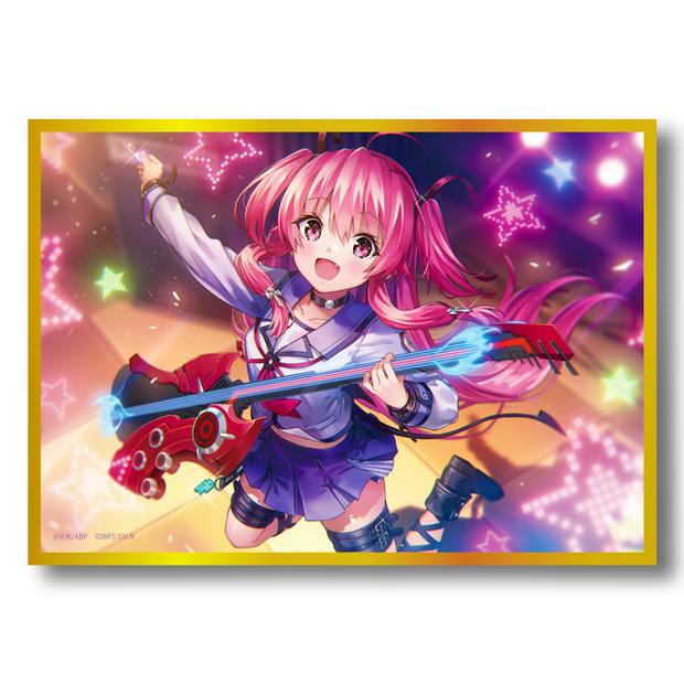 A colorful acrylic plate depicting a pink‑haired anime girl in a school uniform playing a red electric guitar with starry lights in the background.