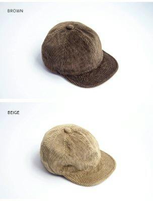 Two corduroy baseball caps in brown and beige shown on a white background.