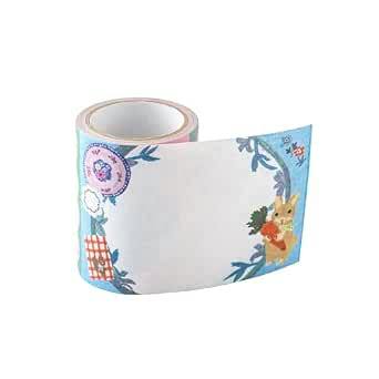 Roll of sticky notes with a white writing area, blue decorative border, and a cat illustration in the corner.