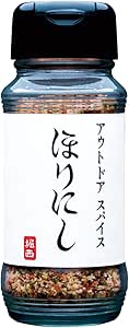 A clear bottle of Outdoor Spice Hoirinishi spice mix with a white label featuring Japanese text and visible mixed spices.