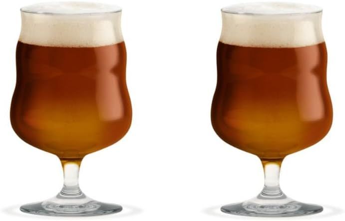 Two HOLMEGAARD x Mikkeller 400ml beer glasses (2pcs) filled with beer and foam on a white background.