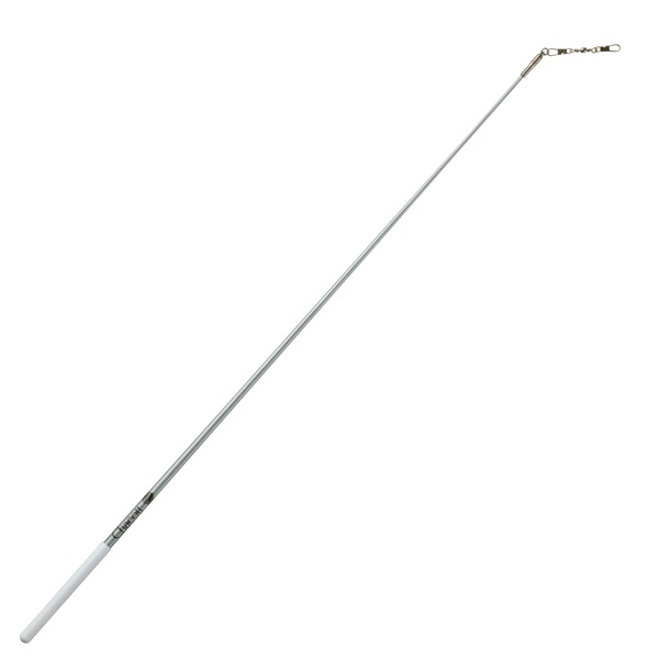 A single silver hologram walking stick with a white grip and a metal clip at the top on a white background.
