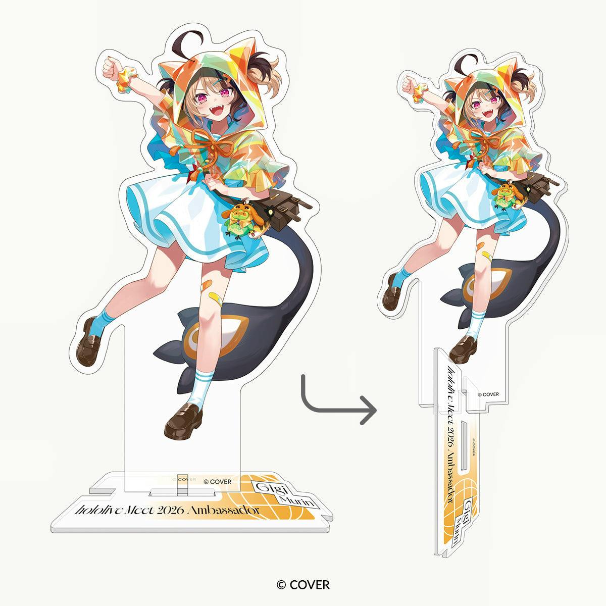 Front and side views of the 「hololive Meet 2026」 2way aurora acrylic stand featuring ジジ・ムリン.