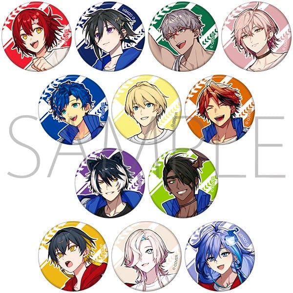 Twelve round character badges showing illustrated characters arranged on a white background with a SAMPLE watermark.