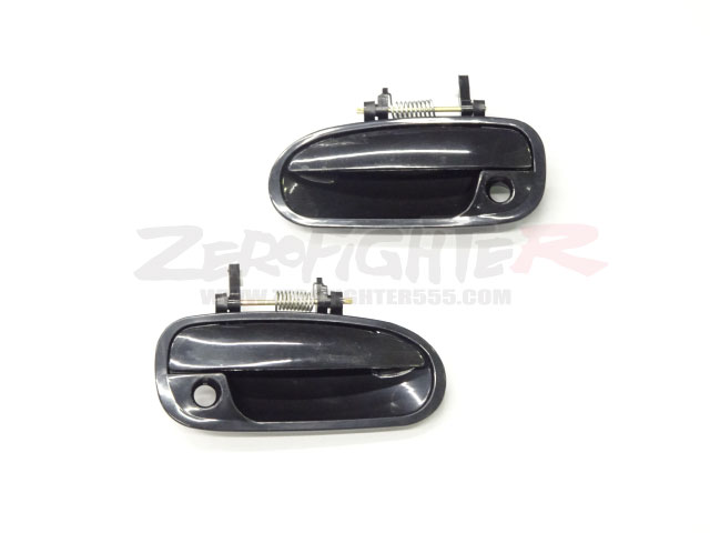 Two black EK Civic OEM exterior door handle assemblies photographed on a white background.
