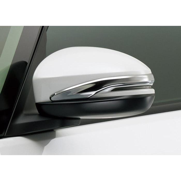 A car side door mirror showing a chrome door mirror garnish installed on the mirror housing.