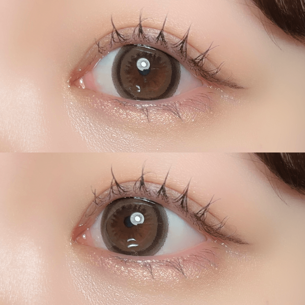 Close-up of an eye wearing a HONEY DROPS silicone hydrogel contact lens.