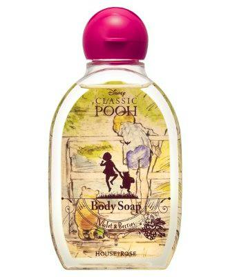 Bottle of House of Rose Classic Pooh body soap with Disney illustration and a pink cap.