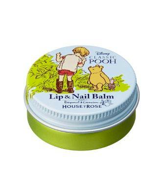 A small round tin of House of Rose Lip & Nail Balm with a Classic Pooh illustration on the lid.