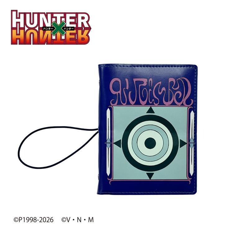 Front view of a blue HUNTER×HUNTER multi binder with a wrist strap and circular emblem.