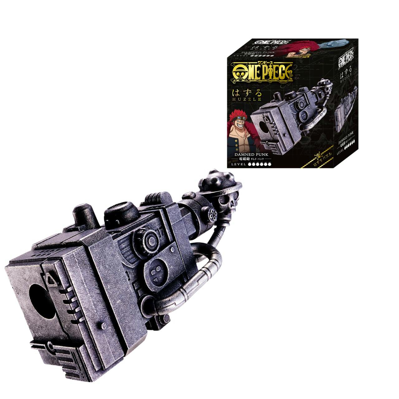 Metal ONE PIECE "Damned Punk" puzzle toy shown next to its retail box on a white background.