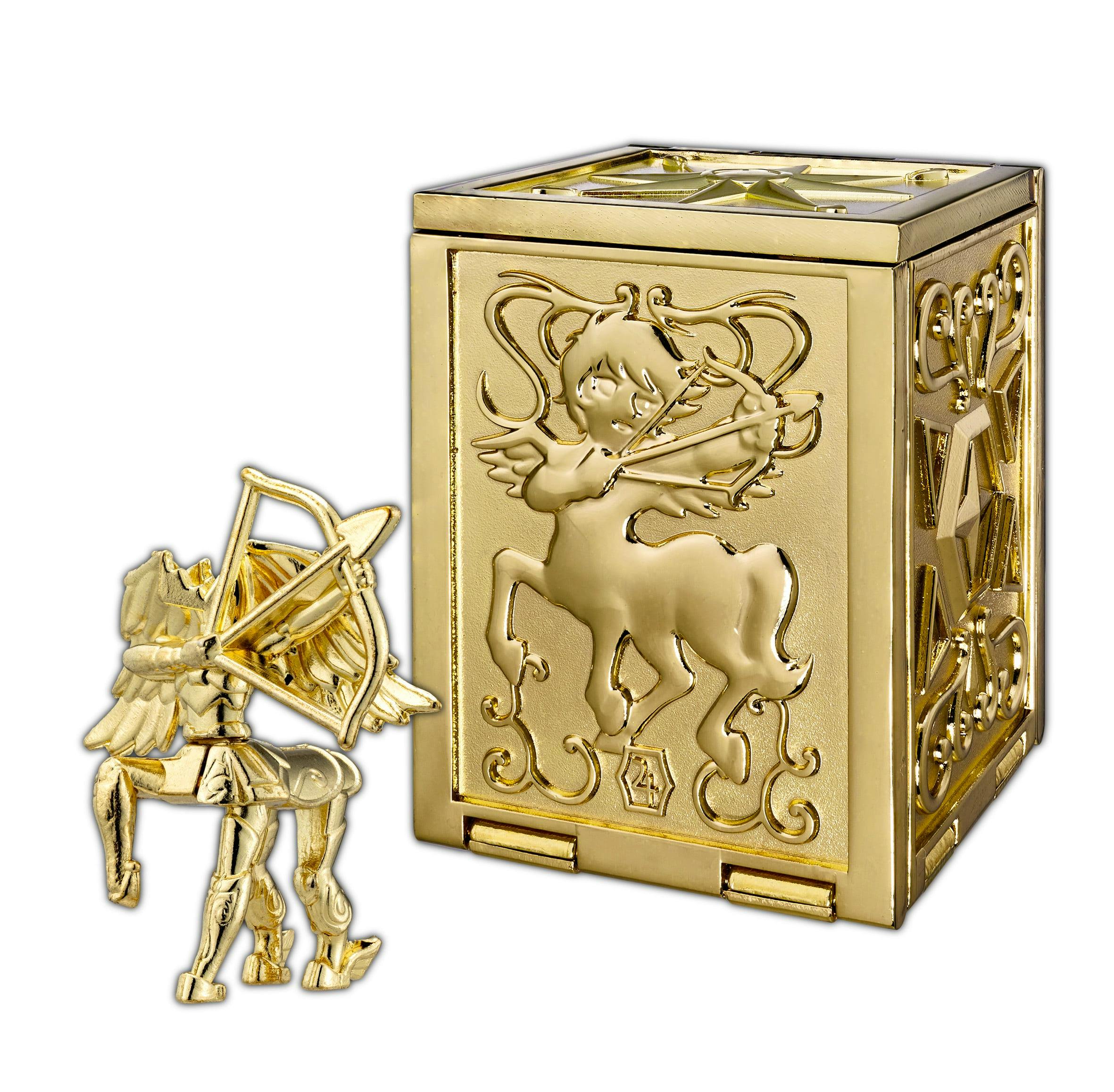 Gold-colored Sagittarius figure and matching decorative box with embossed centaur and bow details.