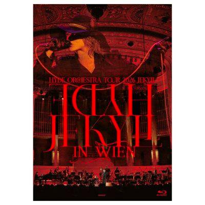 Blu-ray cover art for "HYDE Orchestra Tour 2026 JEKYLL in Wien" showing a red-toned concert stage with a singer, orchestra, and large "JEKYLL" title text.