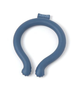 A blue plastic ice neck ring necklace laid flat on a white background.