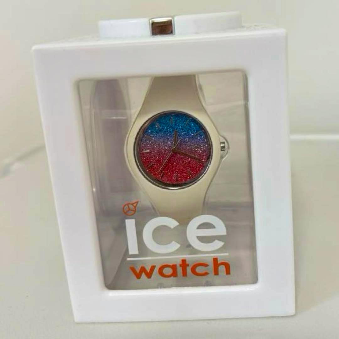 Ice-Watch wristwatch with a blue-to-pink gradient dial displayed inside its white retail box.