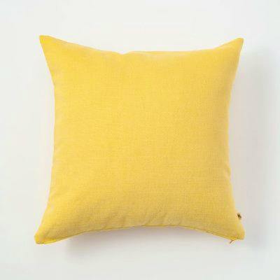 Front view of a yellow square cushion cover (45 cm) on a white background.