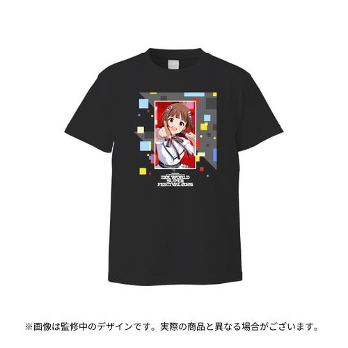 Front view of the black 'IDOL WORLD SUPER FESTIVAL 2026' T-shirt showing a centered anime character graphic with text below.