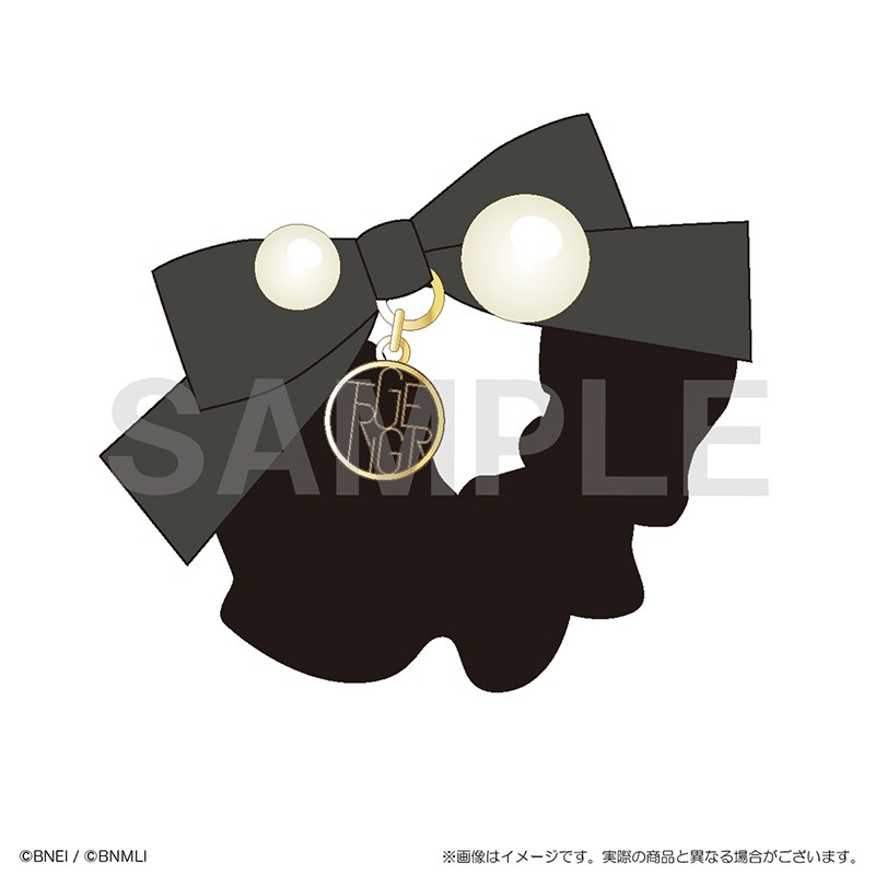 Illustration of a black hair band with a large bow, two pearl decorations, and a round dangling charm shown as a sample image.