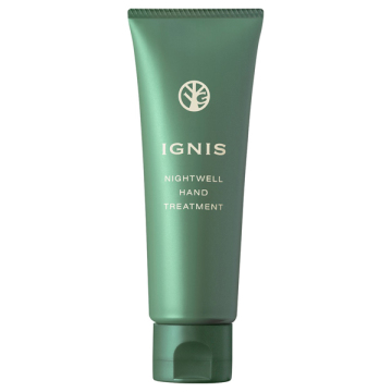 Front-facing green tube of Ignis Nightwell Hand Treatment hand cream.
