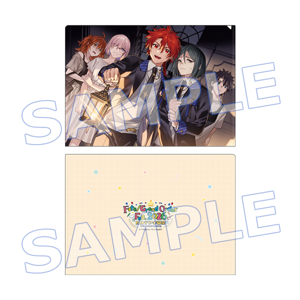 Front and back of an A4 clear file folder showing illustrated characters on the front and a logo on the back.