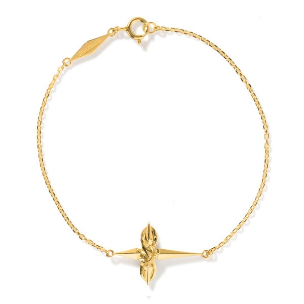 Photo of the Infinity Cross Bracelet YG showing the cross charm on a thin chain against a white background.