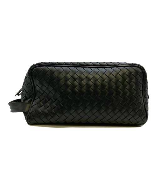 Black woven leather second bag on a white background, front view.