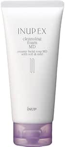 Front view of a white tube labeled INUP EX Cleansing Foam MD with a purple flip cap.