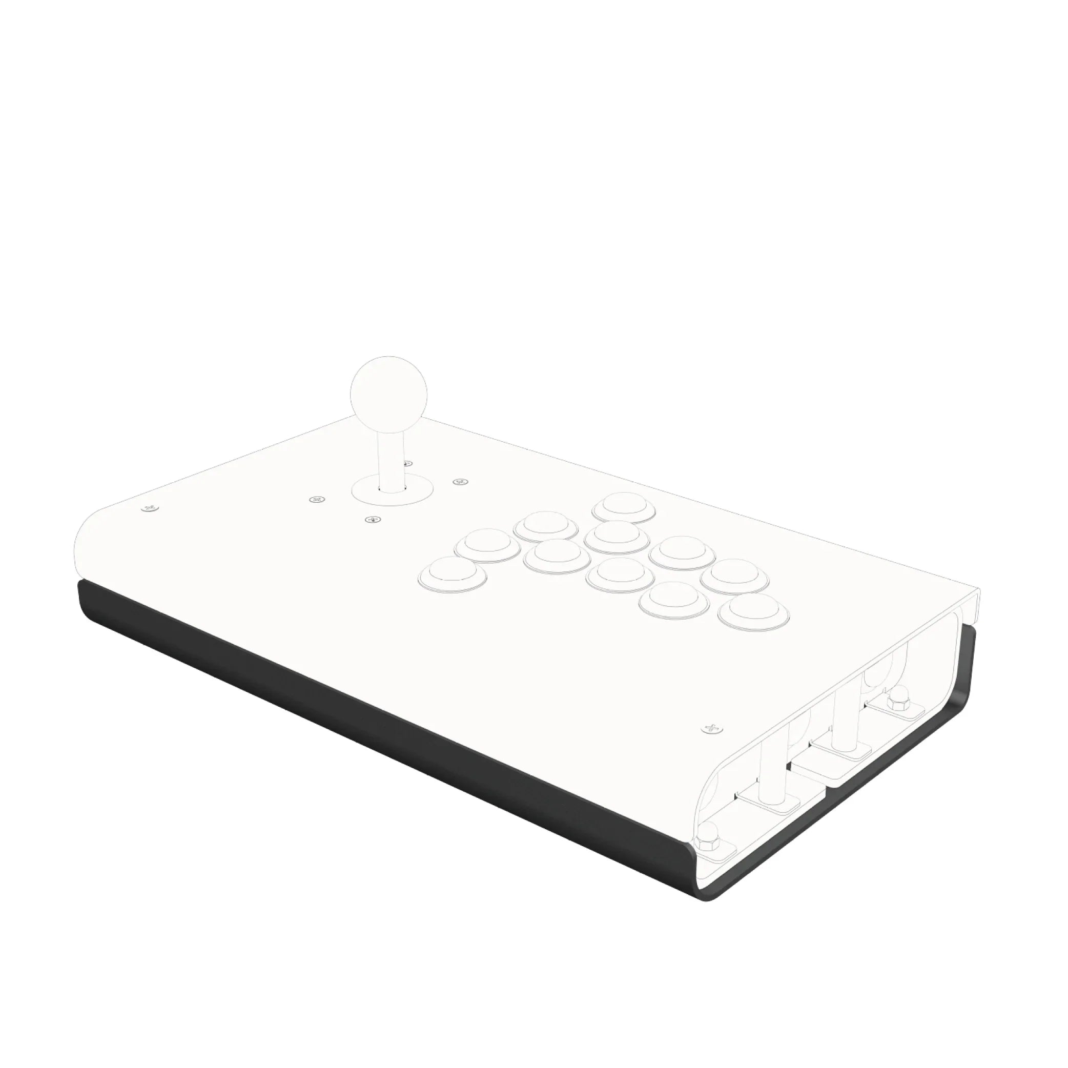 Rendered image of a joystick controller showing a black lower aluminum panel attached to the unit.