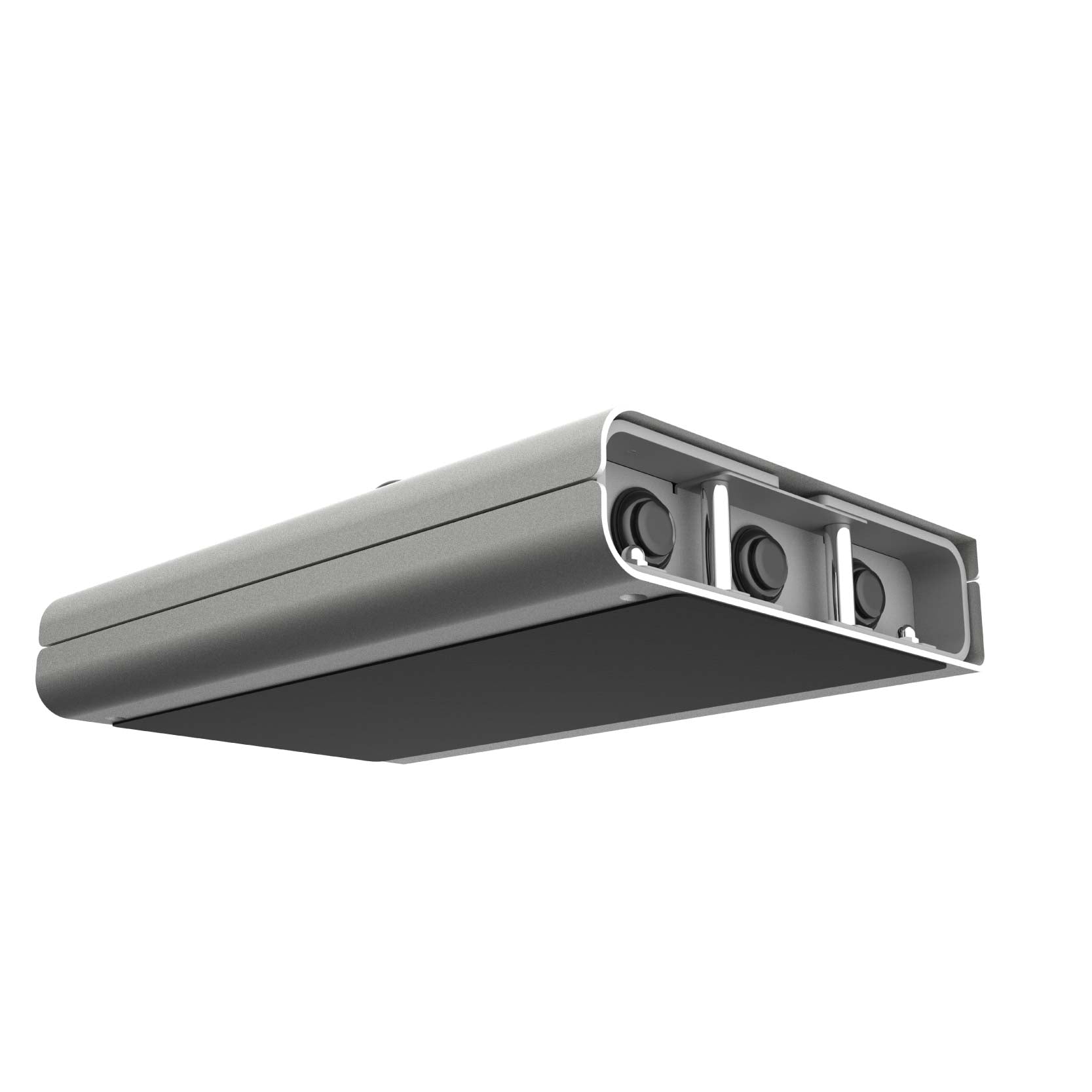 Rendered photo of a rectangular metal component showing a black non-slip sheet attached to its underside.
