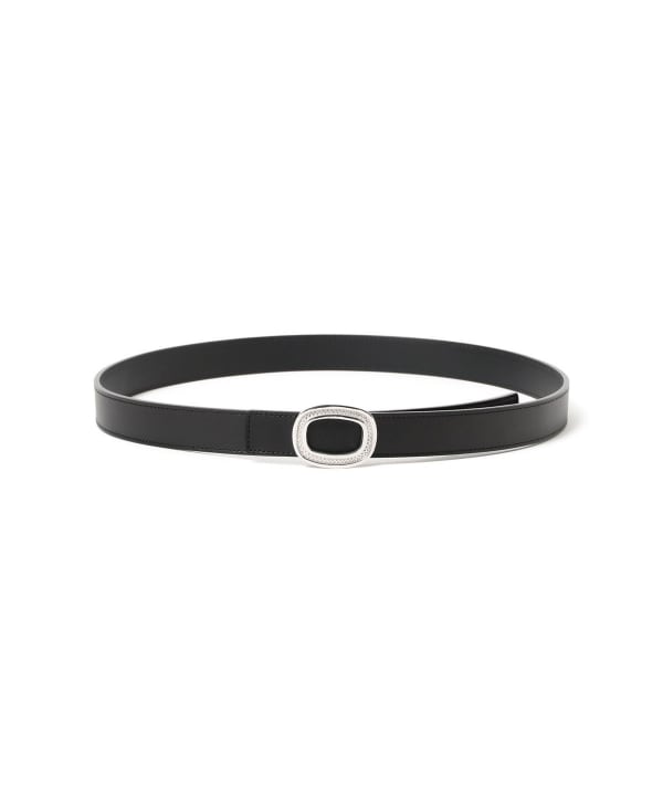 Black 25mm calf leather belt with a silver buckle shown on a white background.