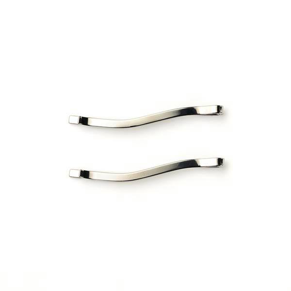 Two silver wave hair clips (pins) laid flat on a white background.