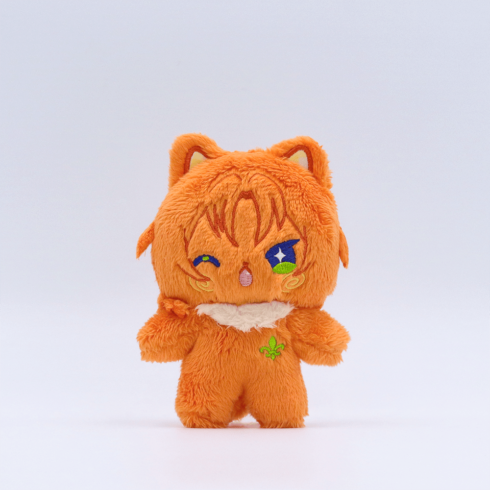 Front view of an orange Knights plush toy from いつぬいもっふる【あんさんぶるスターズ！！】 standing on a white background.