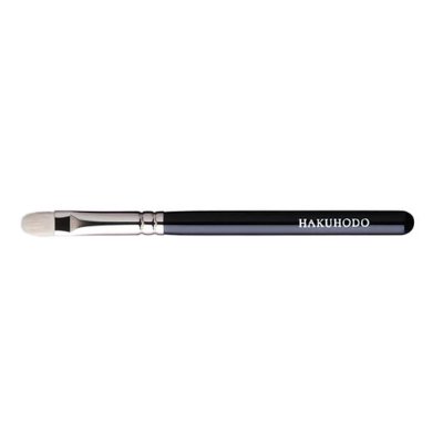 A J242 eye shadow brush with a black handle and white bristles shown on a white background.