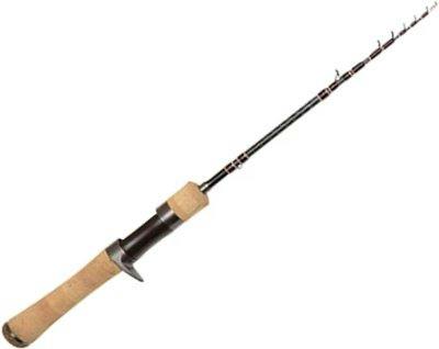 Jackson Kingfisher Rhapsody fishing rod showing the cork handle, reel seat, and lower rod blank with guides on a white background.