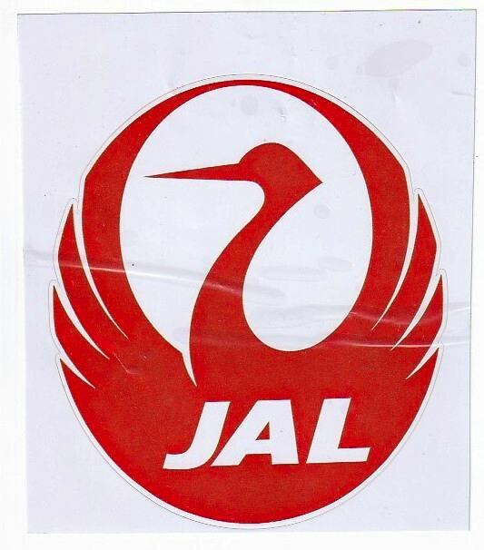 Paper sticker showing the red JAL crane logo with 'JAL' text on white backing.