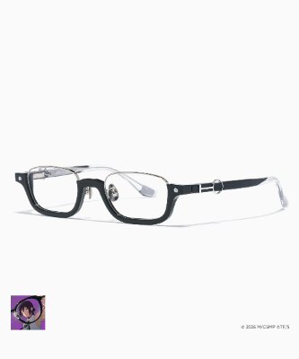 Three-quarter view of black eyeglasses with clear corrective lenses on a white background.