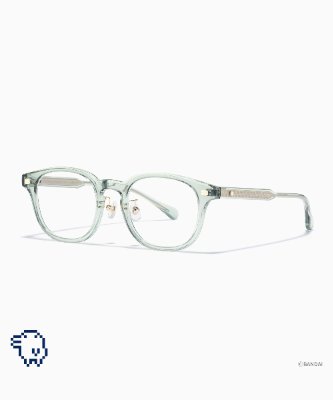 Translucent light-green plastic eyeglasses frame shown on a white background.