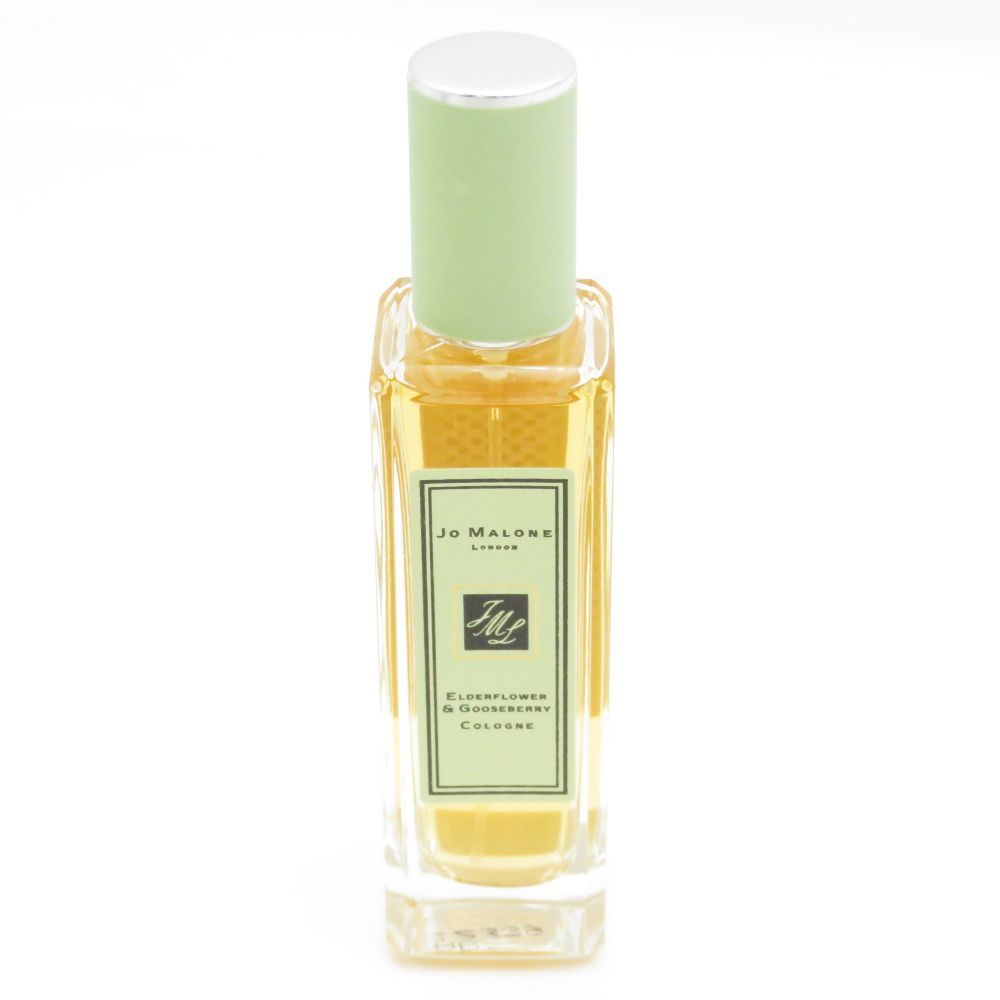 Jo Malone Elderflower & Gooseberry 30ml glass cologne bottle with pale green cap and front label.