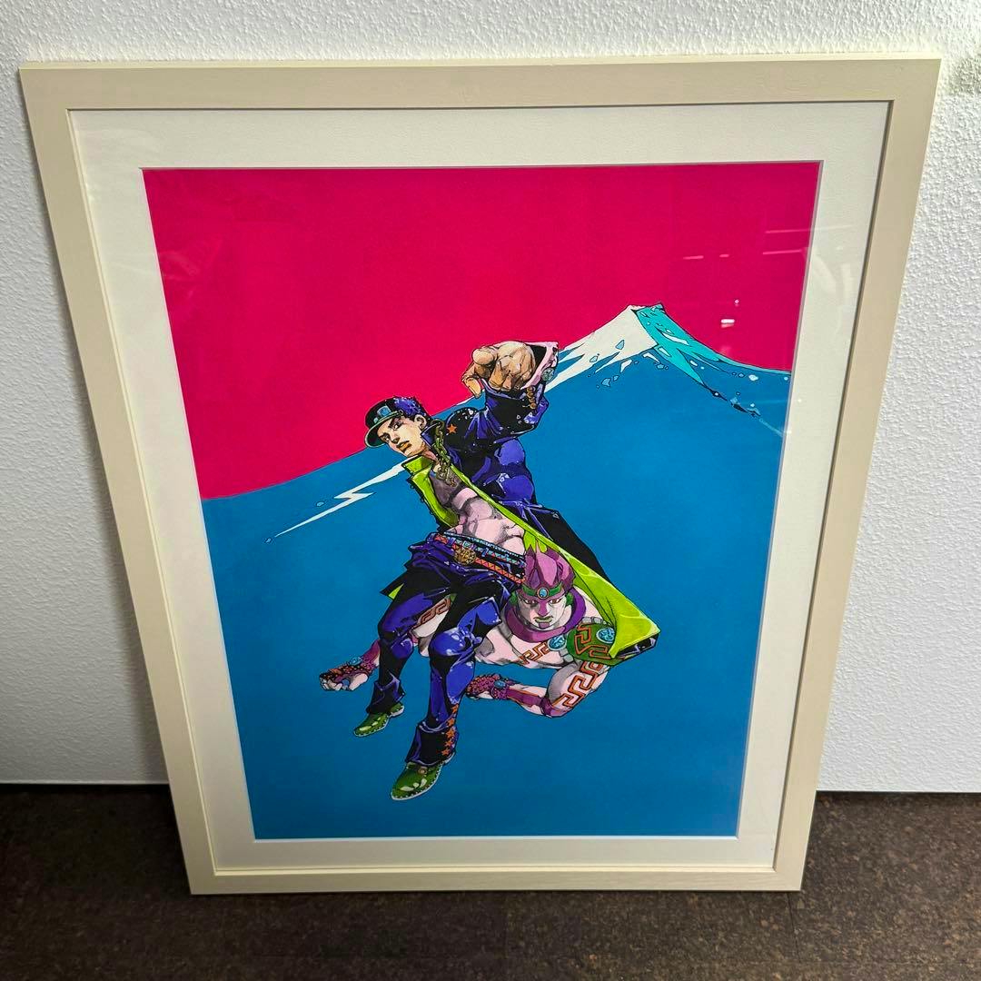 Framed art print showing Jotaro (承太郎) and his Stand on a pink and blue background.